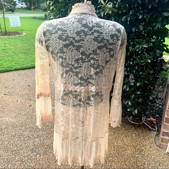 Passion Concept Lace Duster Cardigan – High Collar, Embroidered Sheer-Size M - Picture 5 of 11